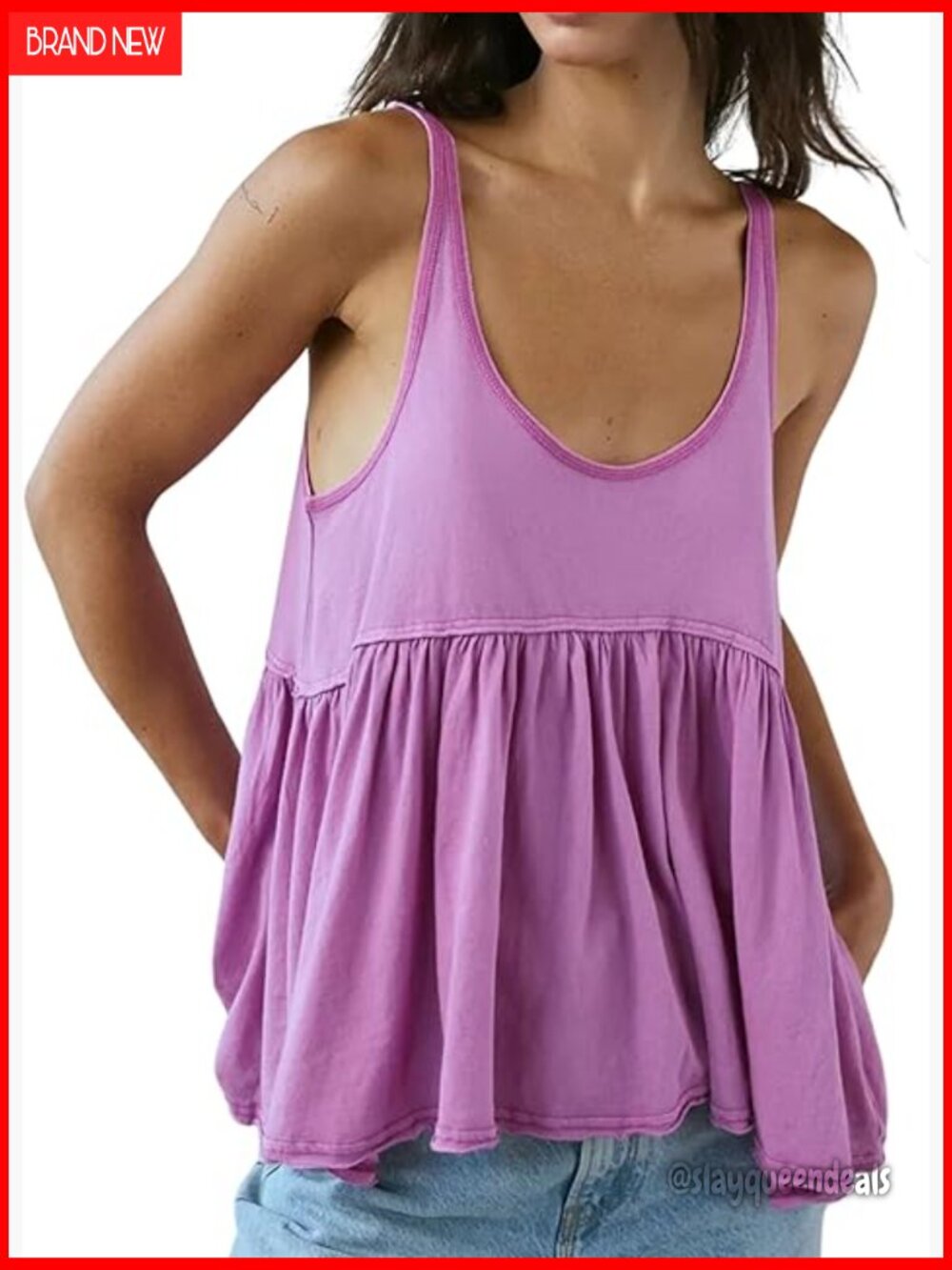 Women's Flowy Tank Top Sleeveless Ruffle Babydoll Tunic Peplum Top Summer